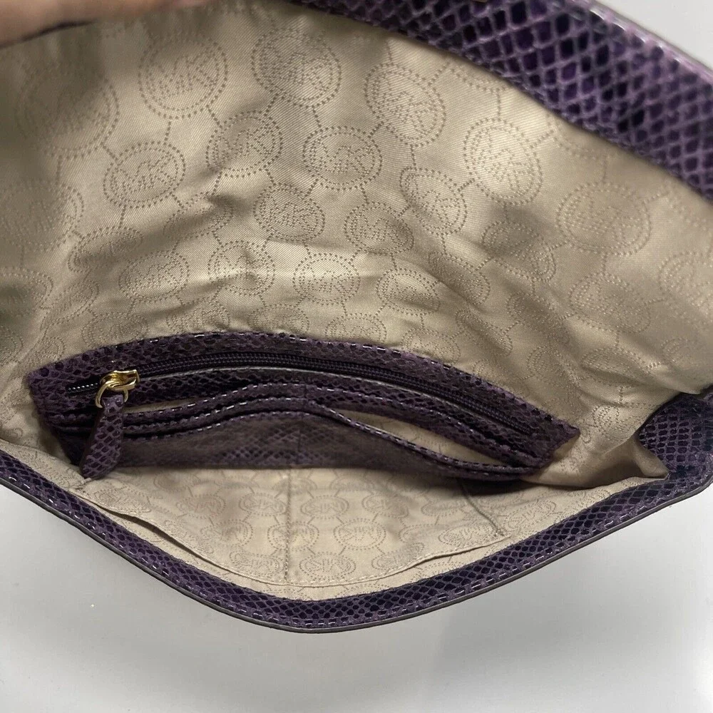 Michael Kors Sloan Purple Leather Snake Print Large Clutch